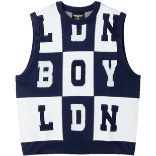 BOYLONDON春秋男女同款薄款针织提花微弹毛织无袖马甲背心N62001
