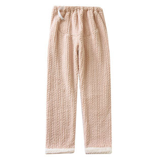 秋冬季法兰绒孕妇家居裤托腹可调节产后珊瑚绒睡裤加厚保暖月子裤