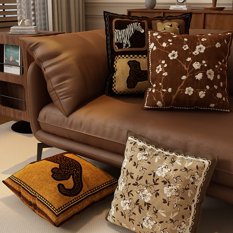 美拉德沙发抱枕芯腰枕棕色中古风靠枕套含芯客厅腰靠垫车载靠背垫