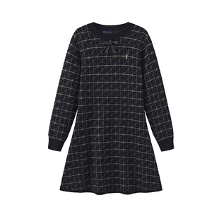 POLO WALK童装 女童连衣裙长袖儿童公主裙子格子2025秋冬装学院风