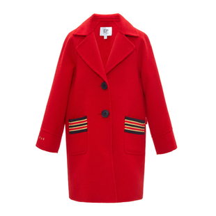 [爆款翻单EP雅莹童装女童冬儿童外套新款宽松洋气新年红羊毛大衣