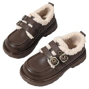 星期六童鞋厚底加绒乐福鞋女童2025新款冬季儿童棉鞋英伦风小皮鞋