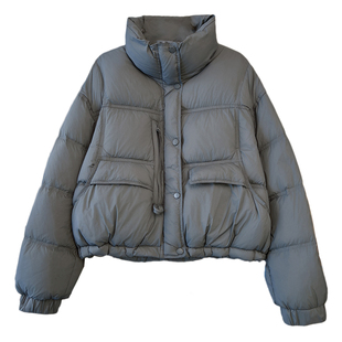 深灰色高级感立领白鸭绒面包羽绒服女短款2025冬装新加厚保暖外套