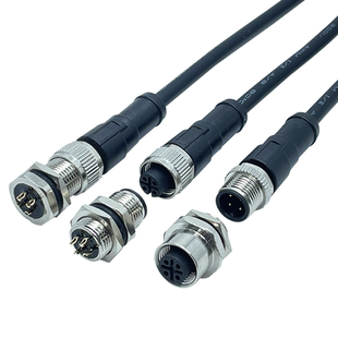 M12连接器4芯5芯8芯公母带2米线传感器接头金属屏蔽航空插头