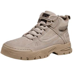 骆驼男鞋马丁靴男工装增高厚底中帮户外登山加绒加厚保暖男士秋冬