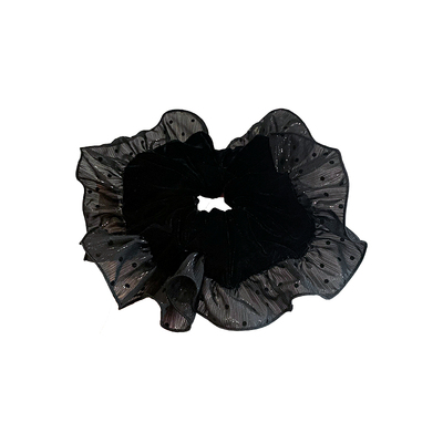 韩系黑色丝绒波点大肠发圈慵懒风丸子头花超大号气质头绳秋冬皮筋