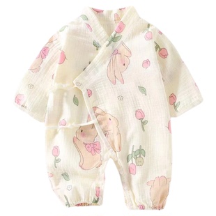 婴幼儿衣服夏季宝宝纱布连体衣夏天新生儿59码和尚服纯棉外出哈衣