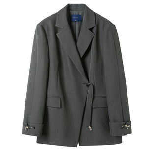 三彩【烟岚云影】2025春季新款新中式宽松西装外套盘扣中长上衣C