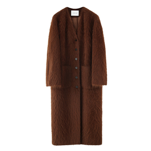 CHIIYEAR池也 安哥拉兔绒长毛大衣女时髦慵懒V领长款外套25冬新款