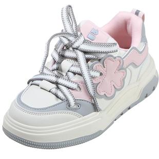 百丽童鞋儿童冬季板鞋加绒保暖小女孩洋气休闲鞋时尚百搭绑带鞋子