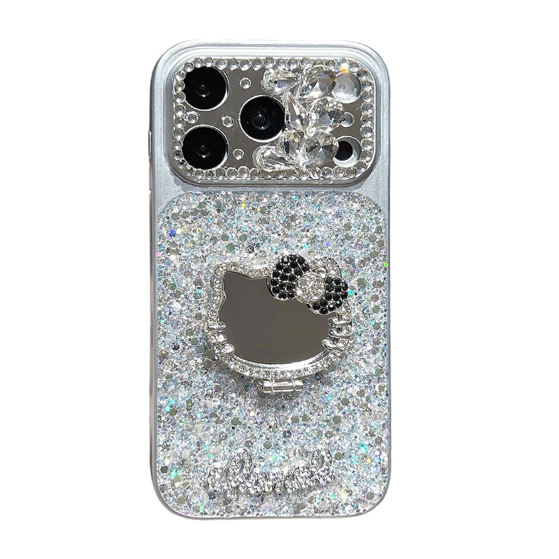 滴胶闪粉亮片手机壳适用iPhone17promax水钻苹果16奢华15pro高级感14plus镜子KT猫创意指环支架13精孔保护套