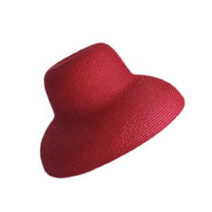 欧美优雅法式赫本风红色草帽可折叠度假沙滩帽钟型大檐防晒帽子女