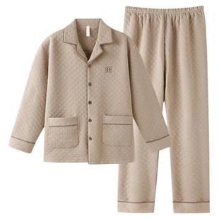 睡衣男士春秋款加厚纯棉长袖秋冬款空气棉夹棉男款冬季夹层家居服