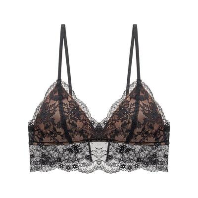 法式三角杯薄款蕾丝内衣女舒适无钢圈小胸上托聚拢收副乳文胸套装