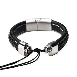 手工编织皮环半成品皮绳DIY手链手镯不锈钢扣头天珠配绳手牌配件