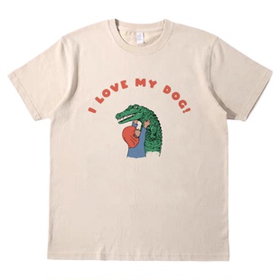 love my dog 可爱趣味美式复古vintage短袖男女情侣T恤纯棉tshirt