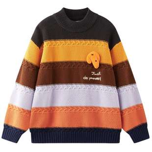 [VIP]MQD童装男童毛衣针织衫2025冬季新款儿童加厚保暖半高领条纹
