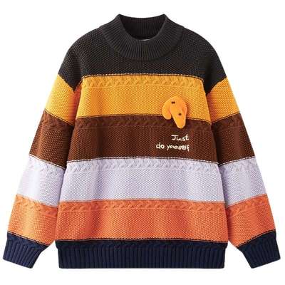 [VIP]MQD童装男童毛衣针织衫2025冬季新款儿童加厚保暖半高领条纹