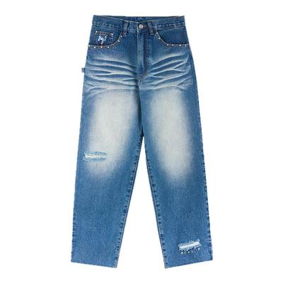 MindError镶钻破洞水洗牛仔裤