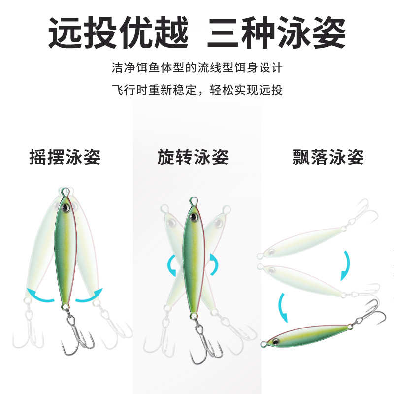 浪秦浪牛蛇信铁板亮片飘落旋转颤动翘嘴鲈鱼红尾远投路亚饵假饵