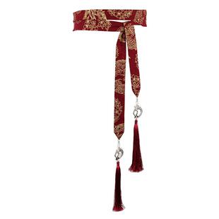 文艺烫金印花2米超长流苏腰带简约汉服古风腰间装饰可用作束发装