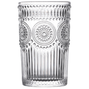 太阳花杯子套装复古浮雕玻璃杯家用水杯女夏季咖啡杯牛奶杯啤酒杯