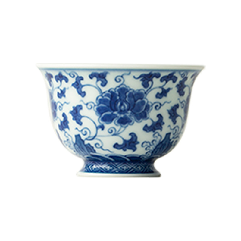 三勤堂景德镇陶瓷手绘主人杯青花缠枝牡丹品茗高档功夫茶具单茶杯