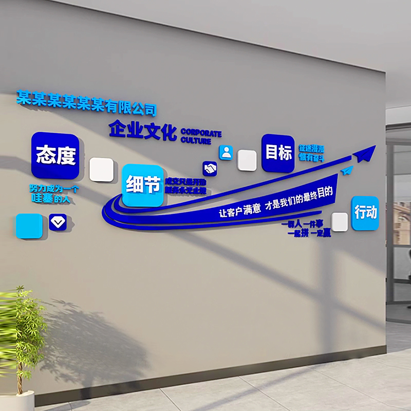 企业文化墙会议室布置创意公司形象背景墙面装饰团队激励标语贴纸