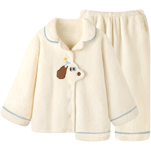 情侣睡衣冬季女珊瑚绒保暖加厚家居服可爱小狗超柔软套装男士大码