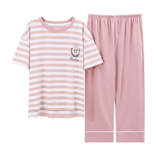 芬腾可安睡衣女夏季纯棉带胸垫短袖七分裤2026新款女士家居服夏天