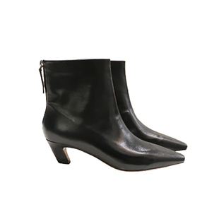 尖头粗跟短靴女真皮猫跟瘦瘦时装靴低帮单靴超软羊皮高跟鞋冬加绒