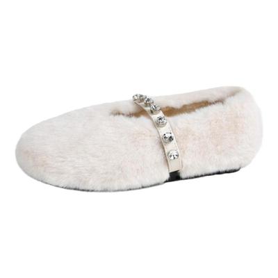 毛毛鞋女冬外穿2025新款玛丽珍兔毛加绒豆豆鞋一脚蹬厚底保暖棉鞋