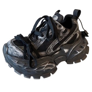 厚底老爹鞋女款2025新款配阔腿裤真皮复古做旧擦色松糕增高休闲鞋