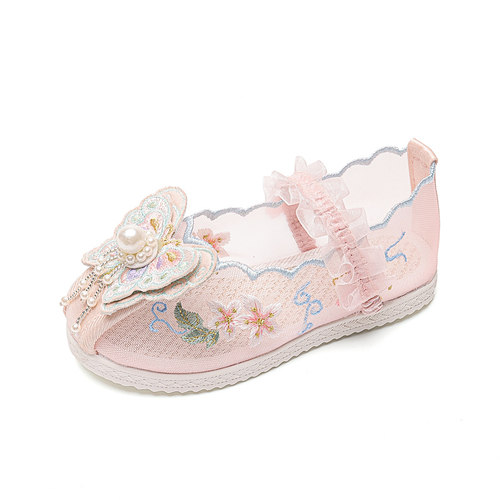 女童古风汉服鞋子儿童绣花鞋民族宝宝古装老北京布鞋小公主旗袍鞋