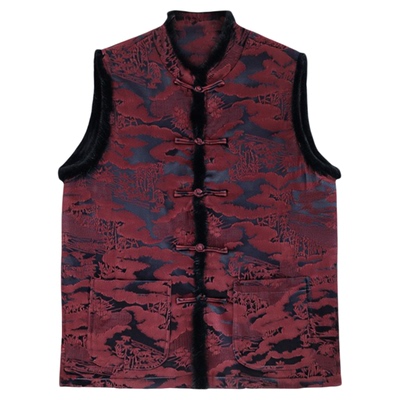 冬季貂绒坎肩男士唐装马甲百福龙