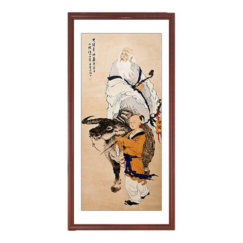 光绪年古画老子骑牛图出关紫气东来玄关挂画中古风茶室走廊装饰画