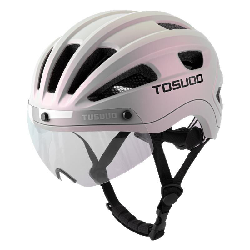 塔斯队长自行车变色风镜头盔女一体透气山地公路车骑行头盔男装备