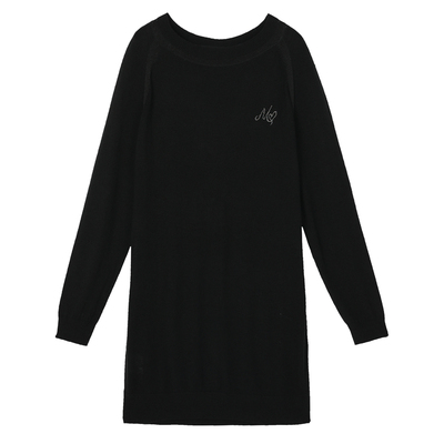 谜底针织连衣裙2022秋新款简约大气圆领长袖中长款女223MZ1353