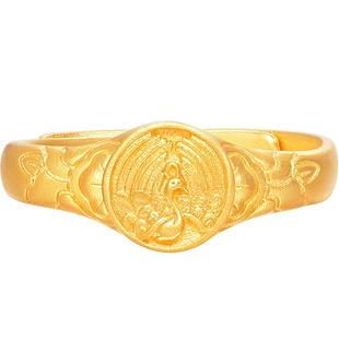 明牌珠宝古法黄金戒指 凤凰纹样印章戒足金活口女戒AFM0253