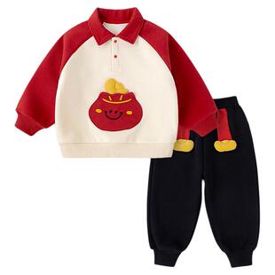嘟嘟家男童唐装套装红色冬季儿童新年装女童演出服拜年服冬款童装