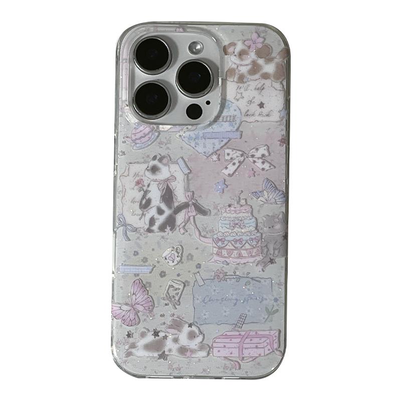 ins可爱少女心猫咪小狗适用苹果16Promax手机壳带链条iphone15pro新款14小众14pro硅胶13防摔16