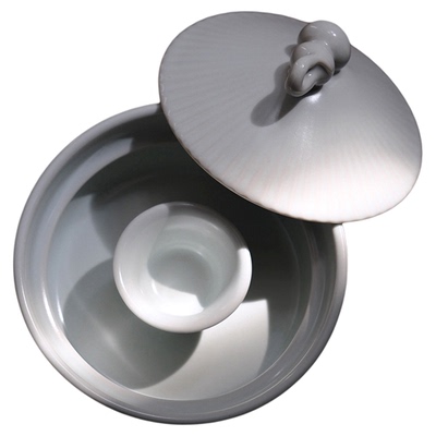 问心堂斗笠火锅砚陶瓷带盖墨盒墨碟墨汁文房四宝砚台存墨初学者墨盒墨海书法练习专用墨碟