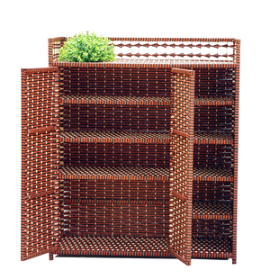 包邮藤编编织鞋柜实木入户简易鞋柜阳台带柜门鞋架收纳柜玄关鞋柜