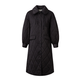 谷邦菱形格棉服女2025冬季新款宽松显瘦气质高级感中长款棉衣外套