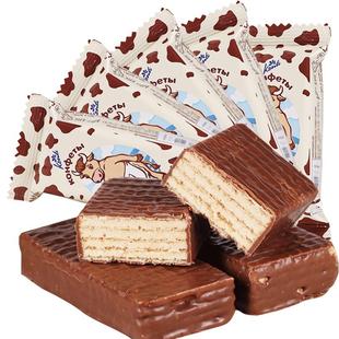 俄罗斯进口零食品konti康吉罗尼大牛巧克力威化夹心饼干休闲小吃