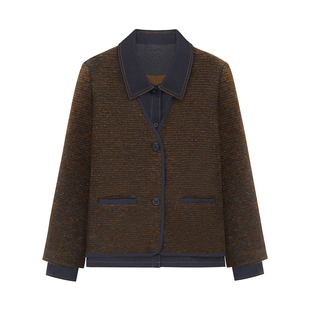 【假两件】枫竺老钱风牛仔拼接翻领加厚毛呢外套女短款2025冬季