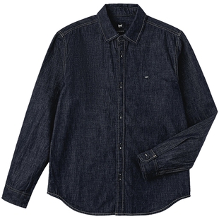 Lee商场同款25秋冬新品舒适版翻领小Logo徽章男长袖牛仔衬衫休闲