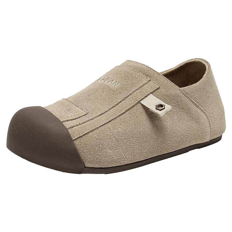 EBLAN/伊伴复古厚底勃肯鞋女2025秋冬新款加绒内增高单鞋毛毛棉鞋