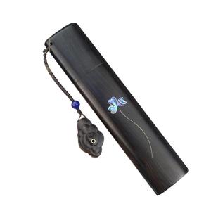 整料挖空黑檀木质扁香桶香管储香盒掌中宝香炉香器布袋便携装椭圆