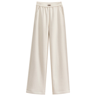 毛呢喇叭阔腿裤女秋冬2025新款郑州女裤妈妈宽松加绒牡丹裤梧桐裤